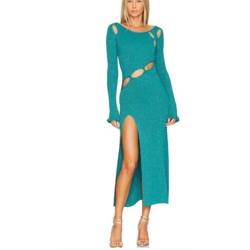 NWT For Love and Lemons Lorelei Maxi Dress TEAL Size Medium
